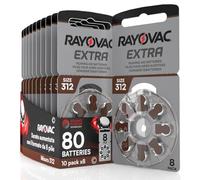 80 Hearing Aid Batteries Size 312 Rayovac Extra PR41 (Brown) Zinc-Air with Sound Fusion Technology - 10 Blisters of 8 Batteries