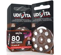 80 Hearing Aid Batteries Size 312 Udivita (PR41 - Brown) Zinc-Air Hearing Evolution with Phono Pulse Technology - 10 Blisters of 8 Batteries