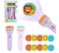 80 Images Projector Torch Toy, Early Learning Toy for Toddlers Boys Girls Projector Toys with 10 discs Animals Fruits Vehicles Numbers Educational Toys Gift for Baby Toddler- Pink and Purple