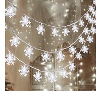 80 LED Christmas Snowflake String Lights Hanging Decorations - Winter Wonderland Lighted Decor for Holiday Xmas Indoor Outdoor Party Supplies (32.8ft ,Batteries Not Included)