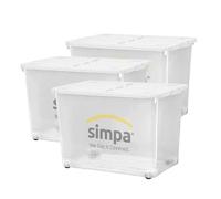 80 Litre 80L Large Big Plastic Clear Storage Box with White Hinged Lid and Wheels Strong Stackable Container Made in U.K. - Set of 3