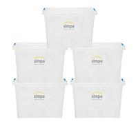 80 Litre 80L Stackable Plastic Storage Box with Clear Click Lock Closure Lid - 39cm (H) x 58cm (L) x 40cm (W) - Set of 5