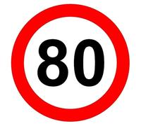 80 mph kmph speed limit road sign - Self adhesive sticker (200mm x 200mm)