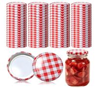 80 Pack 70mm Red Gingham Twist Off Jar Lids, Metal Replacement | Canning Caps for Glass Jars, Screw Top Covers for Jam, Preserves, Marmalade, Honey and Chutney, 2 Packs of 40