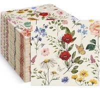 80 Pack Floral Paper Napkins Disposable Vintage Wildflower Luncheon Napkins 6.5 x 6.5"Retro Floral Dessert Dinner Hand Napkin for Birthday Wedding Baby Shower Bridal Shower Supplies(Flower Butterfly).
