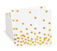 80 Pack of White Paper Cocktail Napkins with Gold Foil Polka Dot Confetti,Polka Dot Party Supplies(5 x 5 in,3-ply) (Gold)