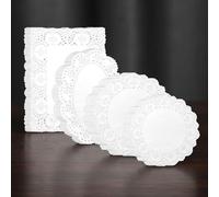 80 Pack Paper Doilies Assorted Sizes White Lace Paper Doily Disposable Doily Round Rectangle Papers Doilies for Dessert Tables Furniture Buffet Trays Coffee Cake Wedding Party Tableware Decor
