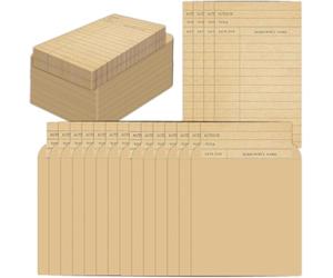 80 Pack Vintage Library Card Pocket with Envelopes Self Adhesive Book Checkout Out Due Date Note Cards Reading List Bookmark Card for Book Checkouts, Classroom Supplies (Brown)