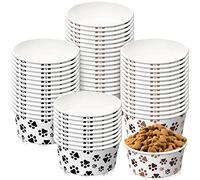 80 Packs Disposable Dog Bowls 12 Oz/1.5 Cup Pet Feeding Bowls Small Dog Bowls Cat Food Bowl Pet Paw Paper Pet Bowl Leakproof Wet Food Water Bowl for Puppy Small Dog Cat