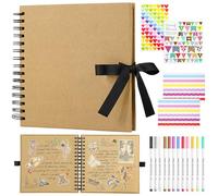 80 Pages Scrapbook Photo Album - 20.5x20.5cm Square 250GSM Kraft Brown Paper, 15 Rings DIY Memory Book for Wedding/Birthday/Christmas DS01SWH40