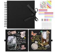 80 Pages Scrapbook Photo Album 20.5x20.5cm Square DIY Memory Book 250GSM Black Paper Scrapbooking Kit 15 Rings for Wedding Birthday Christmas DS01SBK40