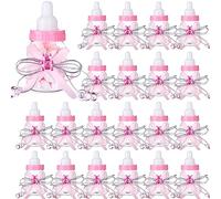 80 Pcs 3.5 Inch Baby Mini Milk Bottle Baby Shower Favor with Small Plastic Bear Candy Bottle with Ribbon for Boy Girl Newborn Baptism Party Decor (Pink)