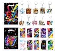 80 Pcs 6 7 Party Favors Gift Goodie Bags Fillers with Mini Notebooks, Keychain & Stickers, Funny 67 Six Seven Ice Cream Meme Birthday Party Decorations School Supplies (B)