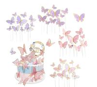 80 PCS Butterfly Cake Decorations, Butterfly Cake Toppers Cupcake Toppers Pink Cake Decorations for Wedding Cake Birthday Party Cake Girl Women (Purple, Pink)