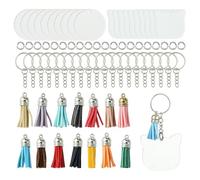 80 Pcs Cat Shape Acrylic Keyring Blanks, DIY Keychain and Pet ID Tags Kit | Blank keychain kit with cat and round shapes plus tassels and stainless steel rings for pets and crafts