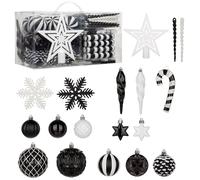 80 PCS Christmas Baubles Set Glitter Shatterproof Bauble Ornaments with Star Tree Topper, Snowflakes, Candy Canes and Hanging Balls for Christmas Tree Decorations Xmas Wreath Garland, Black and White