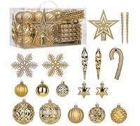 80 PCS Christmas Baubles Set Glitter Shatterproof Bauble Ornaments with Star Tree Topper, Snowflakes, Candy Canes and Hanging Balls for Christmas Tree Decorations Xmas Wreath Garland, Champagne Gold