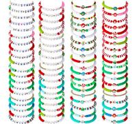 80 Pcs Christmas Bracelet Set Heishi Bracelet Colorful Clay Bead Friendship Bracelets Set Adjustable Stretch Bracelets Stackable Clay Disc Preppy Bracelets for Xmas Gift Holiday Party