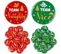 80 Pcs Christmas Button Pins, Team Naughty Team Nice Funny Decorations Pin, Lapel Pins for Sweater Accessories Goodie Bag Stuffer Xmas Holiday Party Decoration Favors Supplies Gift