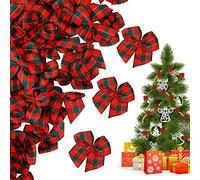 80 Pcs Christmas Ribbon Bows Mini Bows for Crafts - Gingham, Buffalo Plaid, Checkered Ribbon Flowers for Christmas Tree Ornaments, DIY Scrapbooking, Sewing, Wedding, Gift - Red and Green