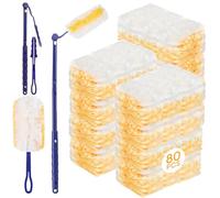 80 Pcs Duster Refills for Flash Dust Magnet, Blue Dust Magnet Refills with 1 Handle and 1 Telescopic Pole, Disposable Fluffy Duster for Cleaning, Lock Away Dust, Dirt and Hair for Home Office（Yellow）