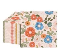 80 Pcs Floral Napkins - Decorative 6.5x6.5 Inch Disposable Paper Luncheon Napkins with Vintage Red & Blue Daisy Prints for Rustic Wedding, Birthday, Baby Shower, Theme Party, Bathroom Hand Towels