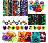 80 PCs Halloween Party Bag Fillers for Kids Halloween Pinata Stamps Bouncy Balls Slap Band Keyring Spider Ring Glow in The Dark Tattoos Party Bags for Kids Halloween Party Favours