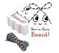 80 Pcs Halloween Tags with String, You've Been Booed Ghost Tags for Goodie Bags, Cute Halloween Party Favor, Present Label for Kids Adults Teens, Boo Basket Spooky Basket Stuffers for Women Men