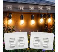 80 PCS Hooks for Garden Lights, Outdoor Light Hooks with Strong Adhesive Cable Clips, Waterproof UV Resistant Sticky Hooks, Gutter Clips for Hanging String, Fairy and Christmas Lights on Fence, Patio
