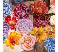 80 Pcs Large Flower Stickers with Gold Outlines,Vibrant Colors,Large Size,Waterproof,Decor Scrapbook Junk Journal Bullet Journals Planners Laptops Water Bottles Collage Album Paper Crafts (Gold)