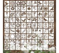 80 Pcs Nature Stencils Set, Reusable Flower Butterfly Animal Leaf Painting Templates, 3x3 Inch Craft Stencils for Wood Fabric Wall DIY Projects