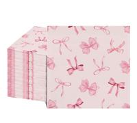 80 Pcs Pink Bow Napkins - Decorative 6.5x6.5 Inch Disposable Paper Luncheon Napkins with Watercolor Pink Bow Prints for Wedding, Birthday, Baby Shower, Theme Party, Bathroom Hand Towels
