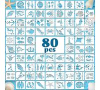 80 Pcs Reusable 3 Inch Ocean Stencils - Sea Creatures Painting Templates for DIY Crafts, Wall Decor, Rock Painting, Wood, Canvas, Home Art Projects