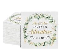 80 Pcs Wedding Napkins - Decorative 6.5x6.5 Inch Disposable Paper Luncheon Napkins for Wedding, Engagement, Bridal Shower, Reception, Bathroom Hand Towels -Mr & Mrs And So The Adventure Begins