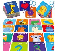 80 PCS Word Flashcards, Double Sided First Word Cards- Alphabet, Numbers, Foods, Animals, CVC Words, Colors & Shapes with 4 Reclosable Rings, Early Learning Tool for Pre-K Kindergarten Toddlers