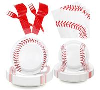 80 Piece Baseball Party Tableware Kit for 20 Guests, Paper Plates, Napkins, Forks and Cups, Red and White Sports Theme Decorations for Kids Birthday and Team Events