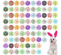 80 Pieces Easter Dog Collar Flowers Bulk Colorful Eggs Dog Collar Bows Rabbit Carrot Dog Charms Grooming for Small Medium Large Dogs Cats Collar Easter Party Decoration Costume Supplies