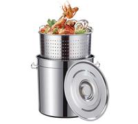 80-Quart Stainless Steel Seafood Boil Pot with Lid,Crab, Lobster, Shrimp Boil Stock with Strainer, Turkey Fryer Pot, Stock Pot Boiler Deep,Fried Cooker for Commercial Outdoors