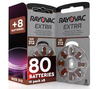 80 Rayovac Hearing Aid Batteries Extra Size 312-10 Blister Packs of 8 Batteries