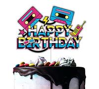 80’s 90’s Happy Birthday Cake Toppers Retro Hip Hop Theme Totally 1980s 1990s Party Decorations Born in the 80's 90’s Decade Throwback Party Supplies