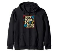 80’s Made, 90’s Hip Hop Raised Retro Hip Hop Music Design Zip Hoodie