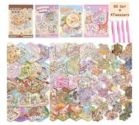 80 Sets DIY 3D House Stickers Kit with 4 Tweezers Non-Toxic & Safe 3D Miniature Scene Therapy for Kids and Adults, Stress Relief Sticker Scenes Creative & Reusable DIY Sticker Therapy Kit for Age 3+