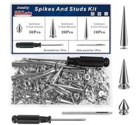 80 Sets Spike Studs for Clothing,Silver Multi Spikes and Studs Kit for Clothes Crafts 7x40mm 10x25mm 8x12mm