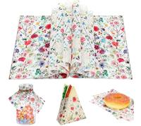 80 Sheet Spring Wildflower Grass Food Deli Wax Paper, 25 x 21cm Wildflower Grass Pattern Grease Proof Sandwich Wrap Paper for Spring Wedding Home Kitchen Party Desserts Decor (A)