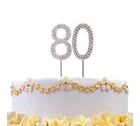 80 Silver Diamond Sparkley Cake Topper Age Year For Mans Womens Birthday Anniversary Party Decorations