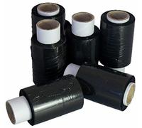80 Small Mini Rolls Of Black Pallet Stretch Wrap - Size 100mm WIDE x 150 Metres Each - 17 Micron Security Opaque Plastic Polythene Film
