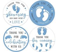 80 Thank You Baby Shower Stickers, Thank You Stickers Baby Shower Boy, Blue Feet Baby Shower Stickers, Footprint Theme Baby Shower Favor Thank You Labels(2 Inch)