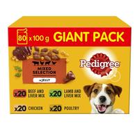 80 x 100g Pedigree Adult Wet Dog Food Pouches Mixed Selection in Jelly