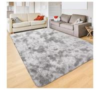 (80 x 150 cm (2 ft 6 in x 5 ft), Tie-Dye Light Grey/Silver) Anti Slip Shaggy Rug For Living Room Runner Carpet