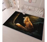 80 x 150 cm Area Rug for Living Room Bedroom, Animal Jungle Fox Printing Anti Slip Short Lint Carpets Home Decor, Black Orange Soft Durable Washable for Kitchen Dorm Kids Play Mat